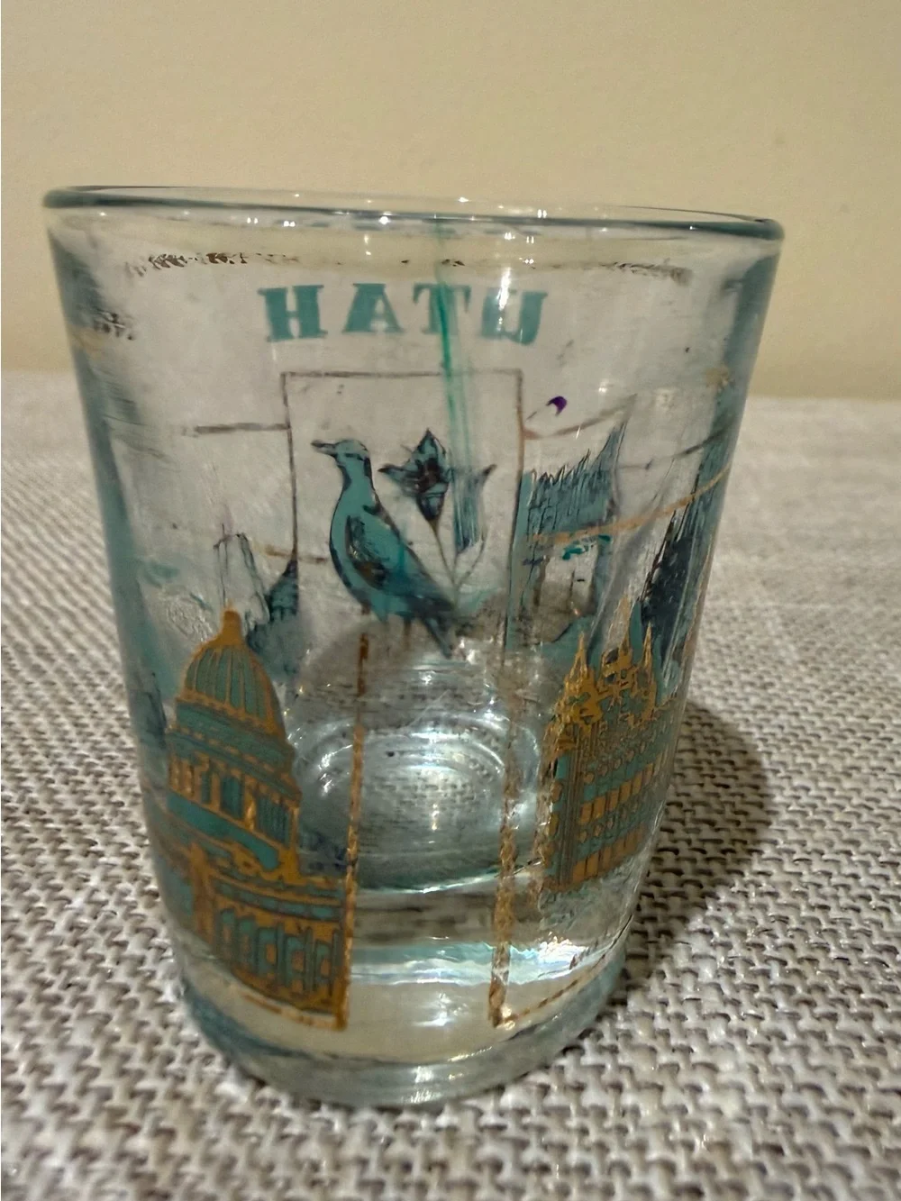 Vintage 1960s 1970s Utah Souvenir Shot Glass Teal Gold MCM Travel State